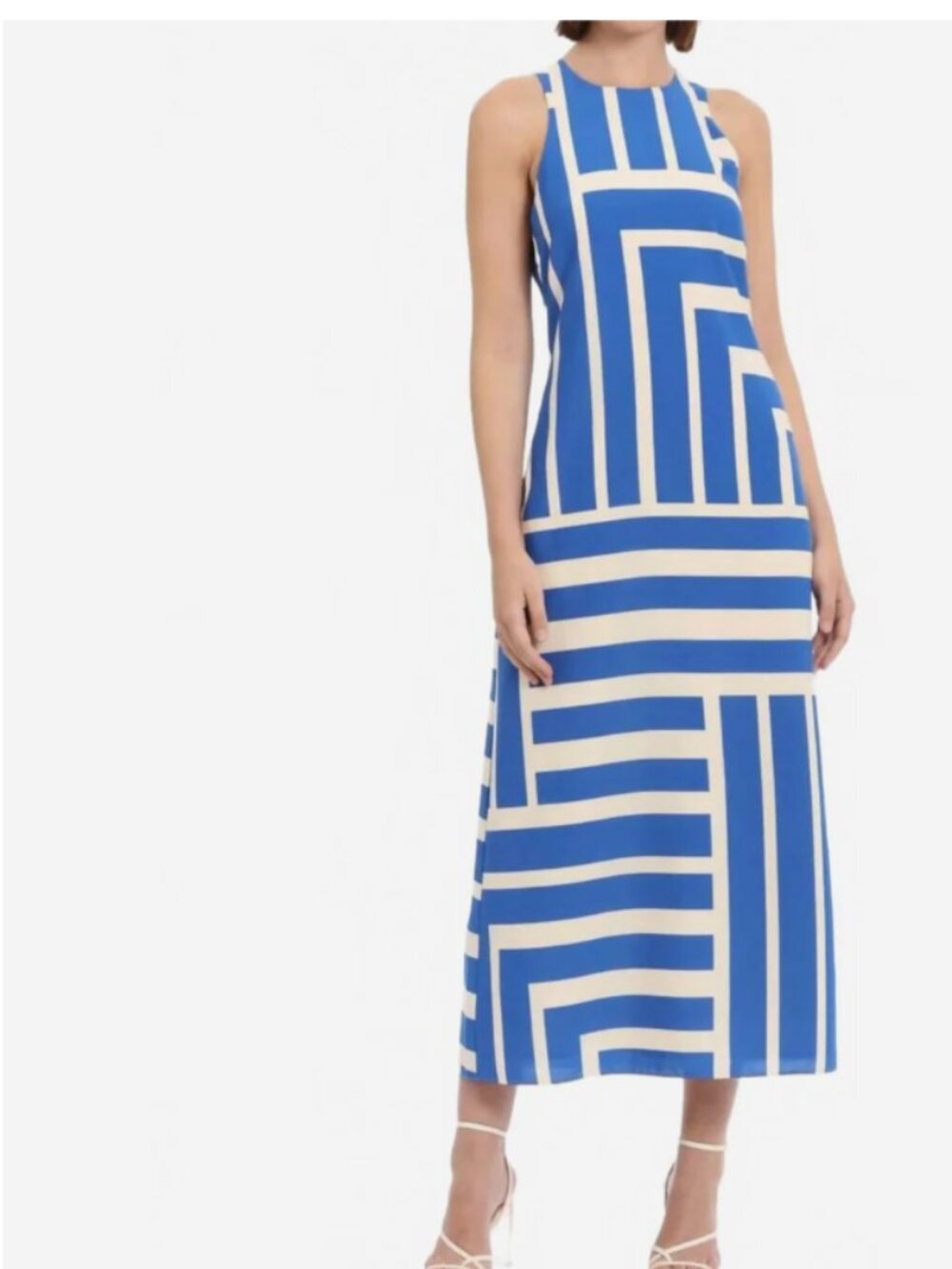 DONNA MORGAN quincy geometric print maxi dress in royal blue/cream NEW 14